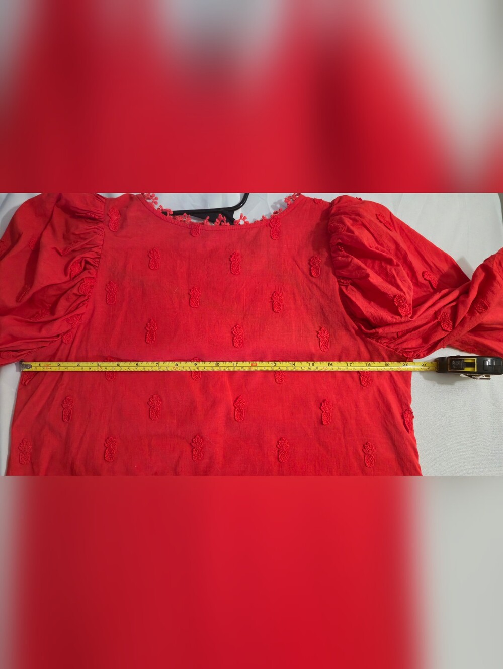 FARM Rio Red Puff-Sleeve Embroidered Cropped Blouse - Picture 15 of 15